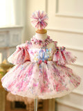 Vestido de organza hasta la rodilla para fiesta de primer cumpleaños de niña pequeña 