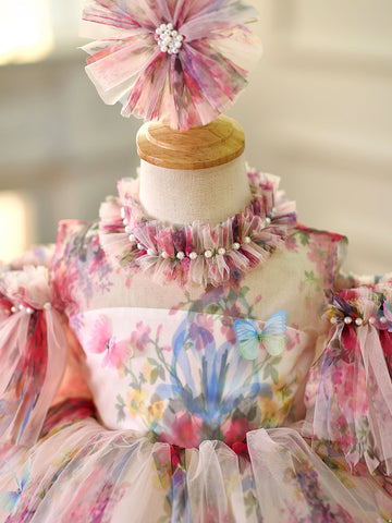 Vestido de organza hasta la rodilla para fiesta de primer cumpleaños de niña pequeña 