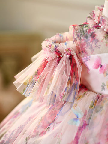 Vestido de organza hasta la rodilla para fiesta de primer cumpleaños de niña pequeña 