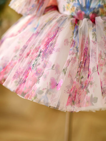 Vestido de organza hasta la rodilla para fiesta de primer cumpleaños de niña pequeña 