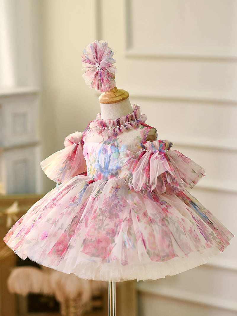 Vestido de organza hasta la rodilla para fiesta de primer cumpleaños de niña pequeña 