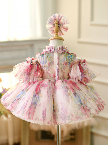 Vestido de organza hasta la rodilla para fiesta de primer cumpleaños de niña pequeña 