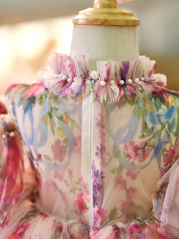 Vestido de organza hasta la rodilla para fiesta de primer cumpleaños de niña pequeña 