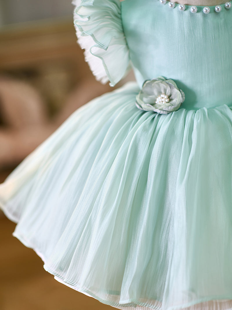 Vestido de organza hasta la rodilla para fiesta de primer cumpleaños de niña pequeña 