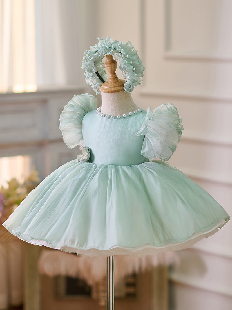 Vestido de organza hasta la rodilla para fiesta de primer cumpleaños de niña pequeña 