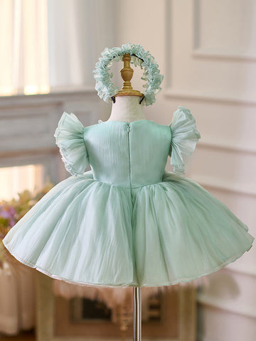 Vestido de organza hasta la rodilla para fiesta de primer cumpleaños de niña pequeña 