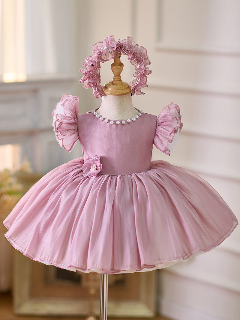 Vestido de organza hasta la rodilla para fiesta de primer cumpleaños de niña pequeña 