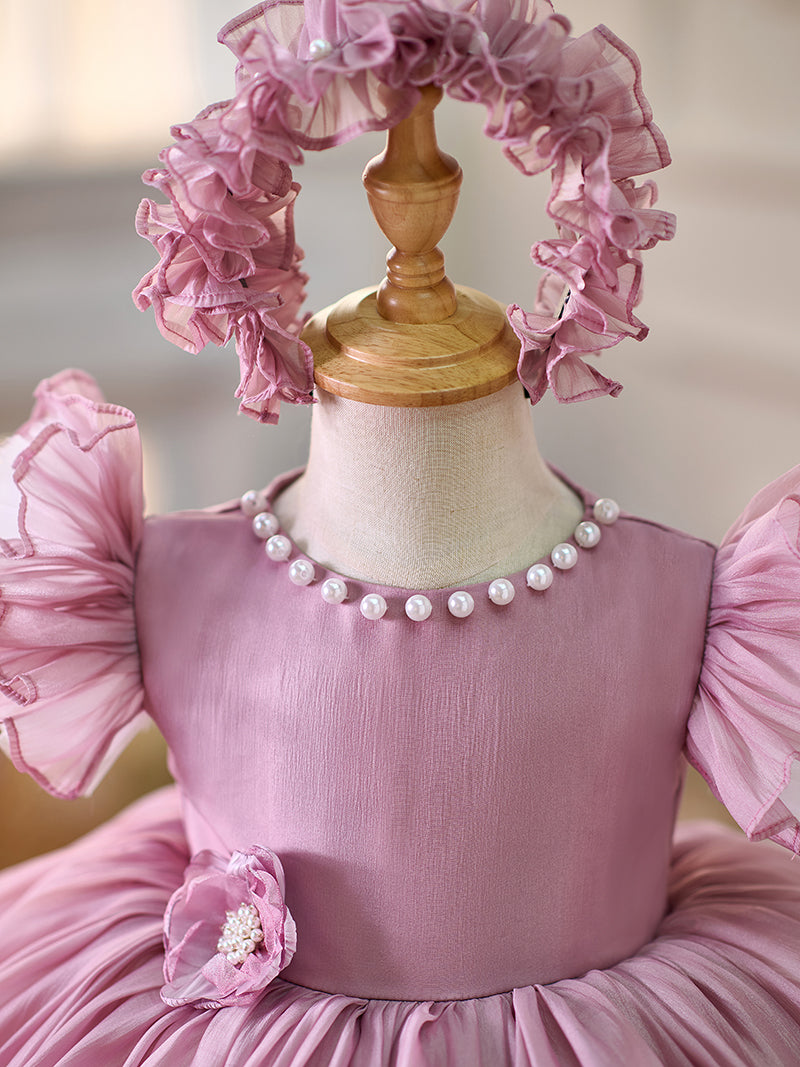 Vestido de organza hasta la rodilla para fiesta de primer cumpleaños de niña pequeña 