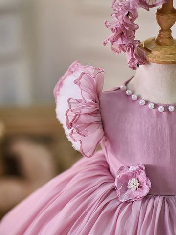 Vestido de organza hasta la rodilla para fiesta de primer cumpleaños de niña pequeña 