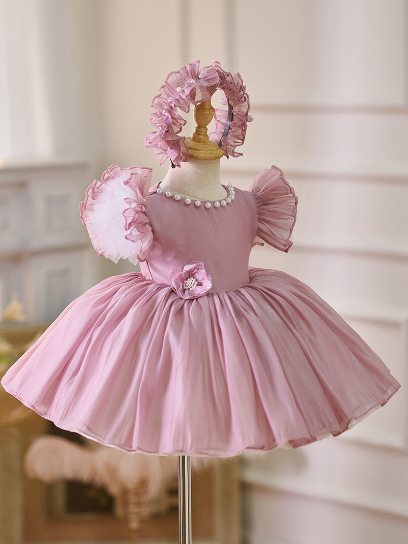 Vestido de organza hasta la rodilla para fiesta de primer cumpleaños de niña pequeña 