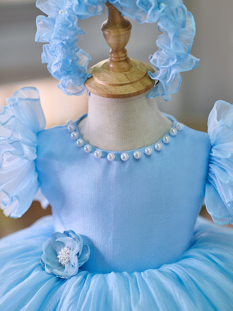 Vestido de organza hasta la rodilla para fiesta de primer cumpleaños de niña pequeña 