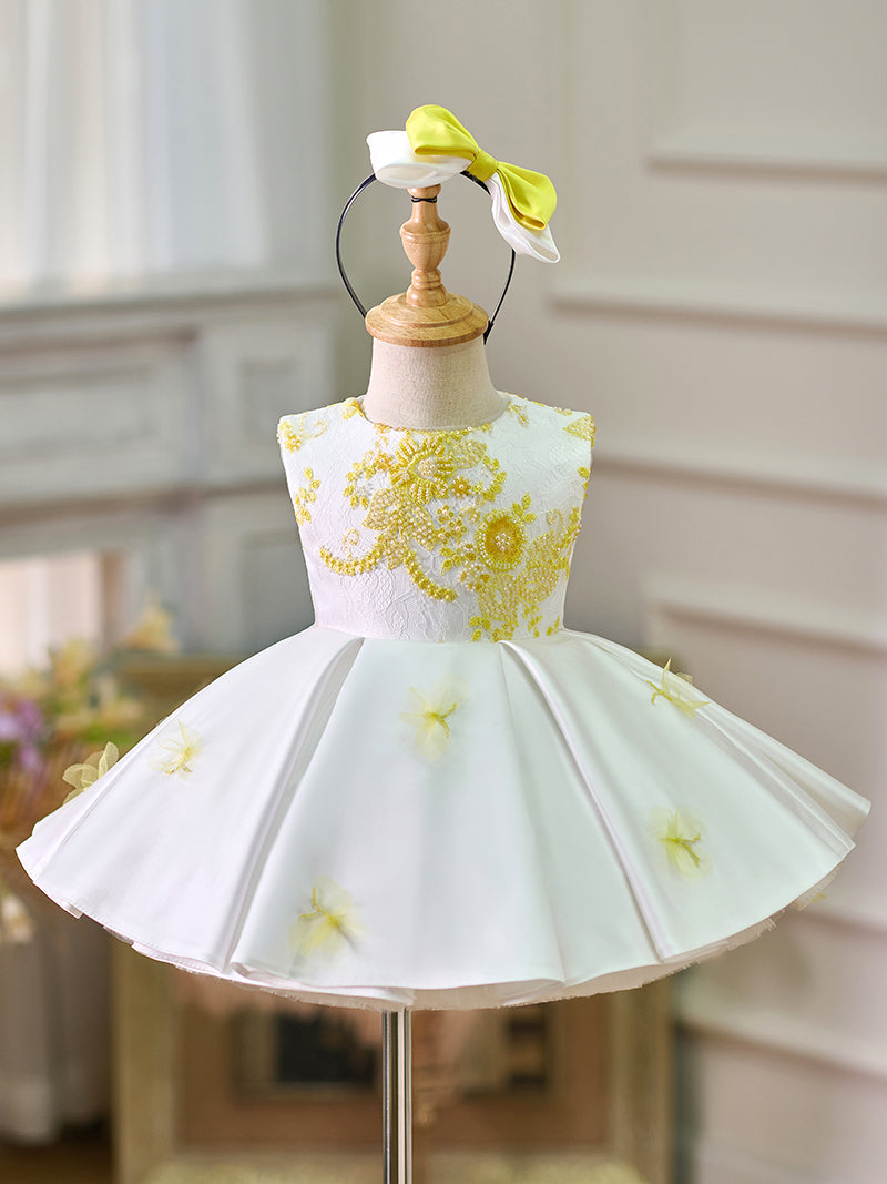 Vestido de bebé niña hasta la rodilla de satén y encaje 