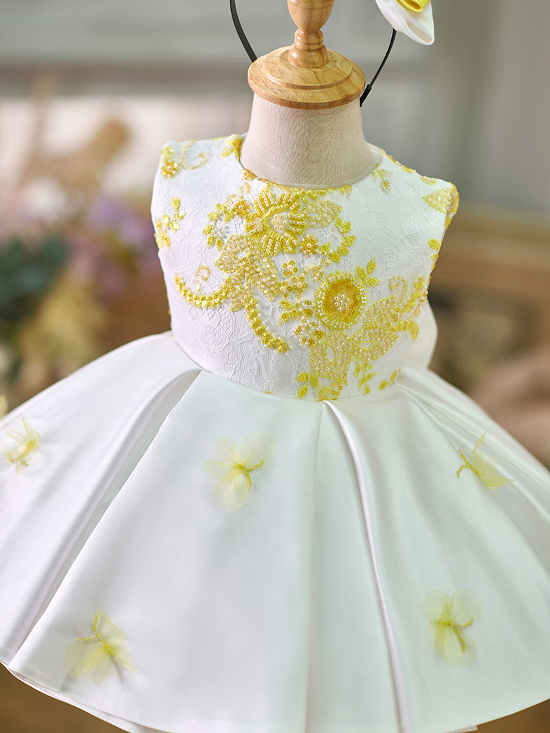 Vestido de bebé niña hasta la rodilla de satén y encaje 