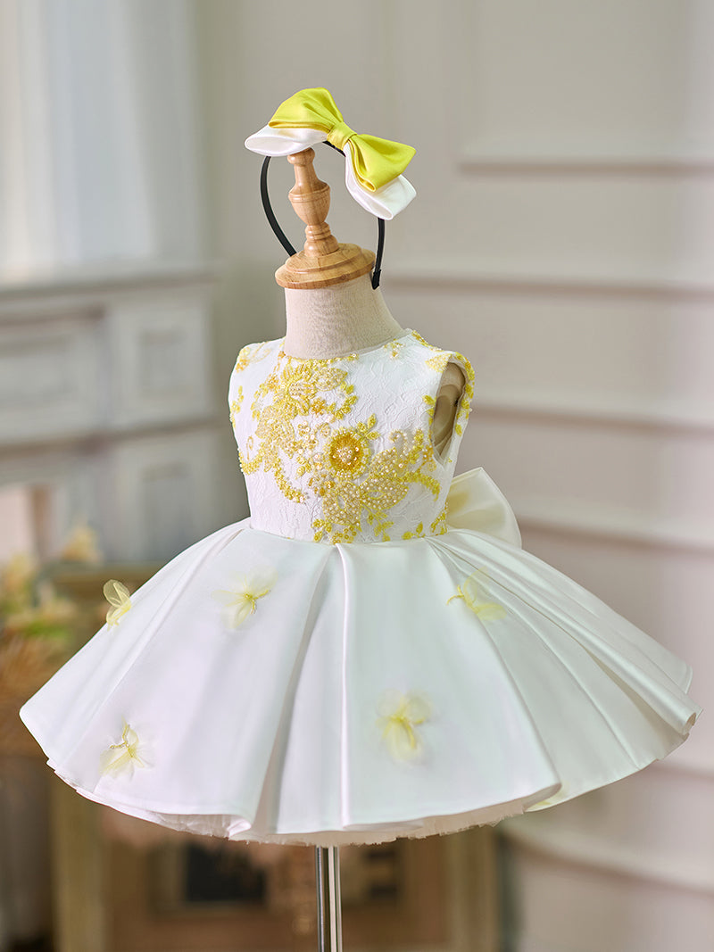 Vestido de bebé niña hasta la rodilla de satén y encaje 