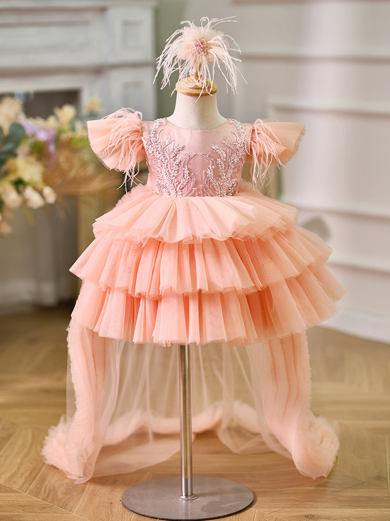 Vestido de princesa asimétrico de tul para fiesta de primer cumpleaños de niña 