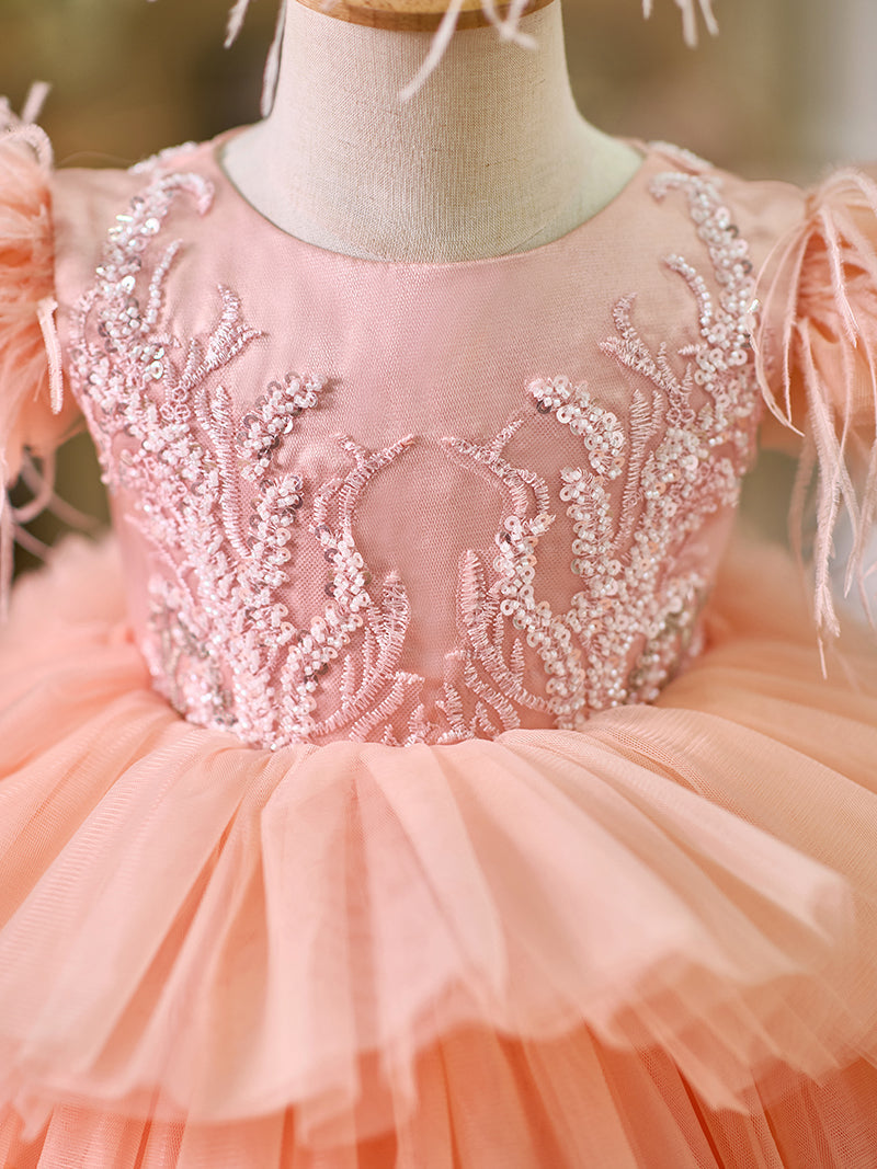 Vestido de princesa asimétrico de tul para fiesta de primer cumpleaños de niña 