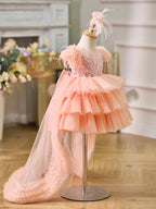 Vestido de princesa asimétrico de tul para fiesta de primer cumpleaños de niña 