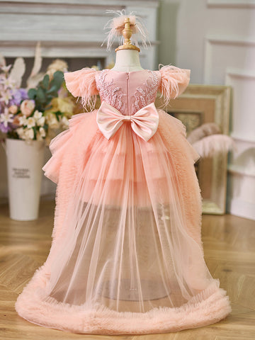 Vestido de princesa asimétrico de tul para fiesta de primer cumpleaños de niña 