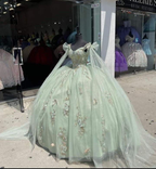 Vestidos de quinceañera verde menta con capa y flores 3D, vestidos de baile de cumpleaños número 15 Y4480