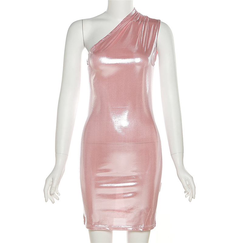 Vestido sexy de mujer, vestido de un solo hombro, color liso, sin mangas, vestido de fiesta Y1987