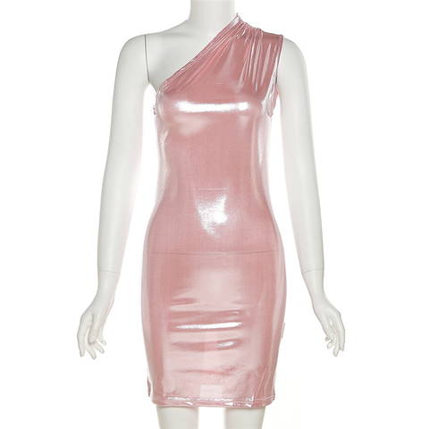 Vestido sexy de mujer, vestido de un solo hombro, color liso, sin mangas, vestido de fiesta Y1987