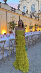 Robe de soirée élégante pour femme, épaules dénudées, plissée et à volants, confectionnée sur mesure Y5086
