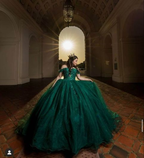 Vestido de graduación verde con hombros descubiertos, vestido de quinceañera, vestido de gala Y3029
