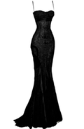 Vestido de noche sirena de encaje negro sexy, elegante vestido de graduación Y7836