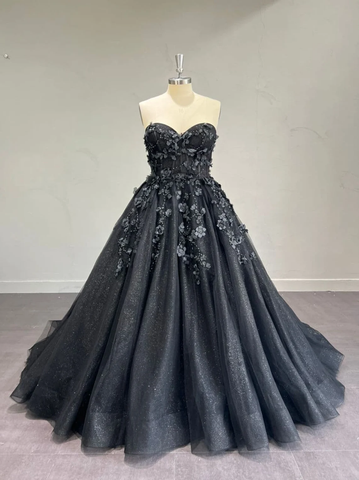 Stunning, Alternative Black Gown, Off The Shoulder Ball Gown Gothic Unconventional Wedding Dress,Y2477