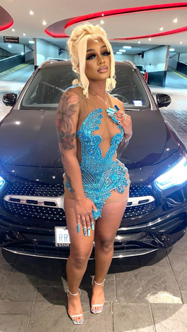 Robe de bal sexy bleue sans manches pour jeune fille noire (Y2239) - Tenue idéale pour un 22e anniversaire