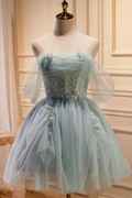 Vestido de fiesta plisado con hombros descubiertos color verde salvia empolvado Y2713