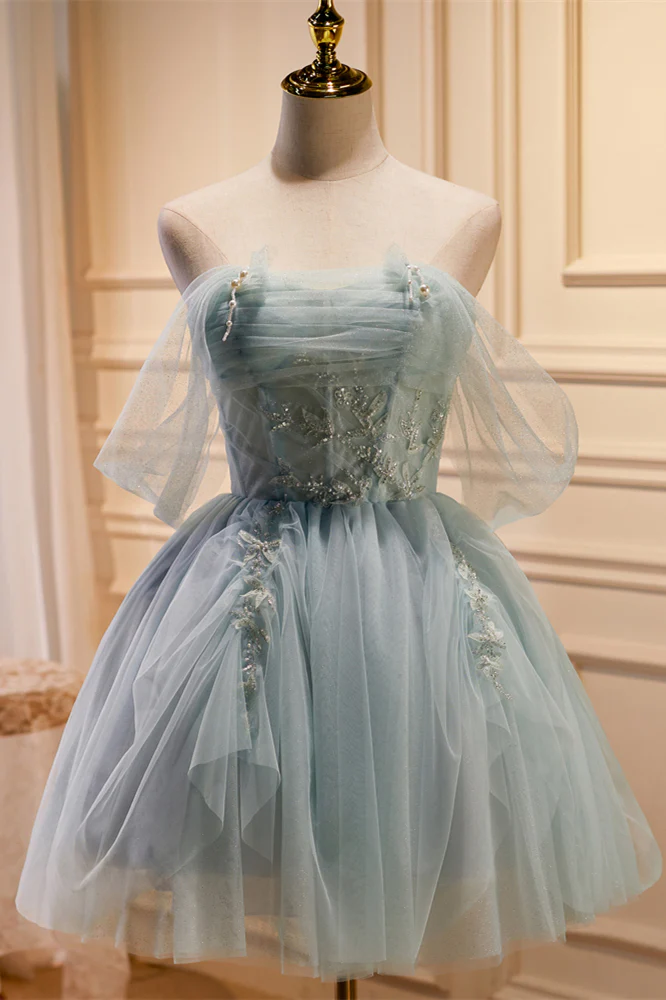 Vestido de fiesta plisado con hombros descubiertos color verde salvia empolvado Y2713