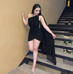 Vestido negro sexy de fiesta, vestido negro de cóctel, vestido corto para baile de bienvenida Y4642