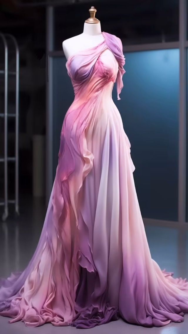 Vestido de noche largo de gasa rosa degradado con un solo hombro estilo retro, modelo Y8525