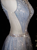 Vestido de noche de corte A, corte glamuroso, con escote en V, tul, cuentas y plumas, modelo Y8682