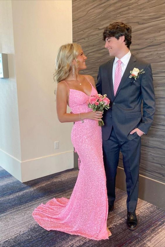 Robe de bal sirène rose élégante, robe de soirée rose Y7386