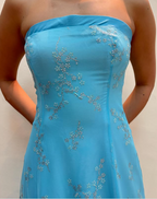 Shiny Strapless Sequins Evening Dress Blue A Line Prom Dress Y8140