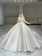 Impresionante vestido de novia blanco satinado con volumen, vestido de novia blanco Y6887