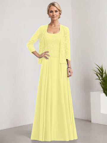 A-line Square Floor-Length Lace Chiffon Mother of the Bride Dress With Sequins