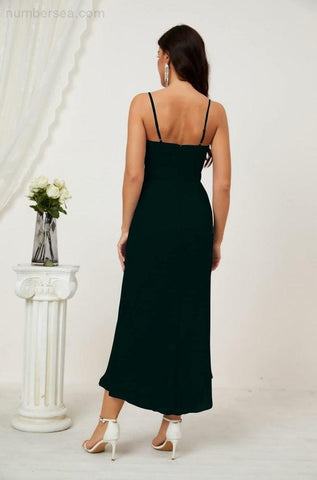 Vestido de dama de honor de gasa con escote en V y abertura media, vestido formal de fiesta, vestido de bienvenida 2803 