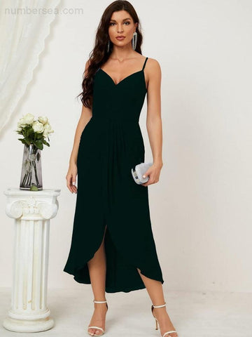 Vestido de dama de honor de gasa con escote en V y abertura media, vestido formal de fiesta, vestido de bienvenida 2803 