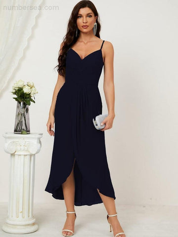 Vestido de dama de honor de gasa con escote en V y abertura media, vestido formal de fiesta, vestido de bienvenida 2803 