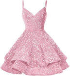 Vestidos de lentejuelas para adolescentes para el baile de bienvenida. Vestidos cortos brillantes para graduación SYH87 