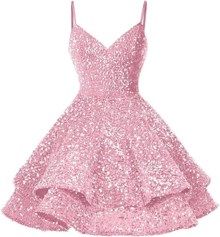 Vestidos de lentejuelas para adolescentes para el baile de bienvenida. Vestidos cortos brillantes para graduación SYH87 