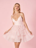 Vestido corto de tul estilo A para baile de bienvenida SYH67