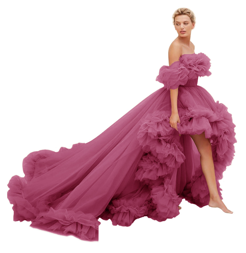 Desert Rose Color Size XXL Puffy Ruffles Maternity Tulle Robe SY039