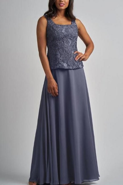 Vestido largo de gasa y encaje de diseñador para la madre de la novia con chaqueta
