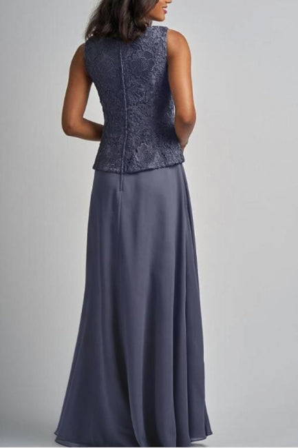Vestido largo de gasa y encaje de diseñador para la madre de la novia con chaqueta