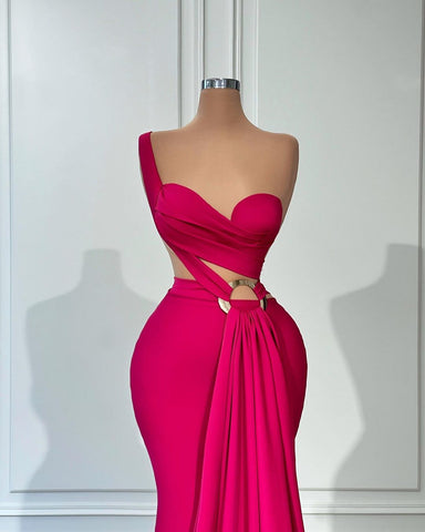 Vestido de fiesta largo de sirena de diseñador, sin mangas y con un solo hombro, de satén.