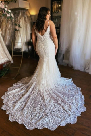 Vestidos de novia de encaje con tirantes finos, corte sirena y cremallera, de diseñador.